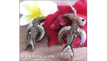 Woman Earrings Carving Wood Painting Bali